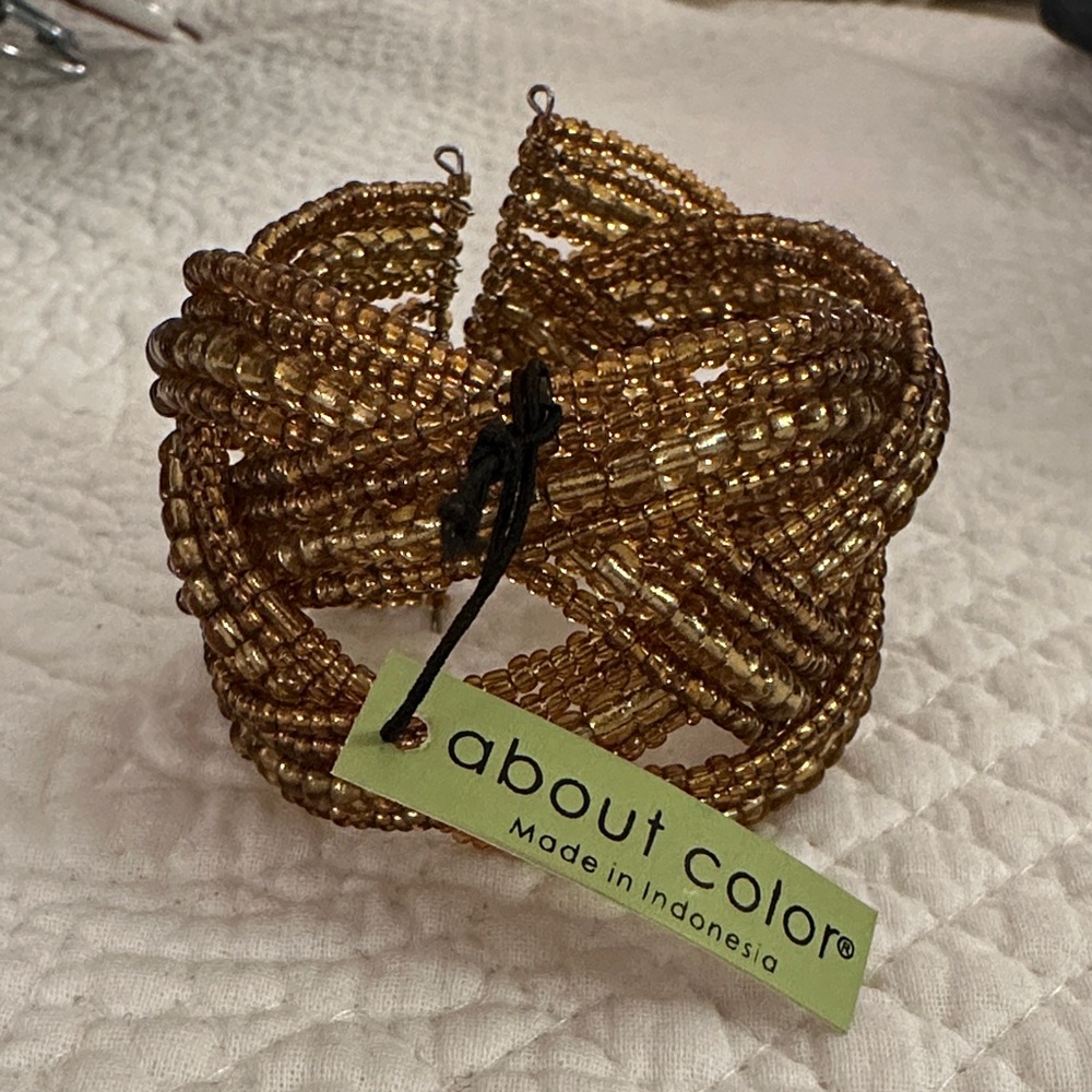 Gold Beaded Cuffed Bracelet